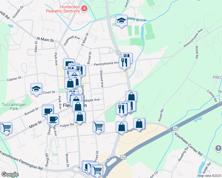 map of restaurants, bars, coffee shops, grocery stores, and more near 31 Emery Avenue in Flemington
