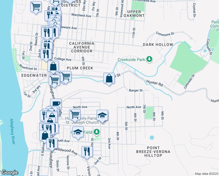 map of restaurants, bars, coffee shops, grocery stores, and more near 12 Plum Street in Verona