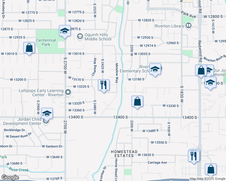 map of restaurants, bars, coffee shops, grocery stores, and more near 2336 West 13235 South in Riverton