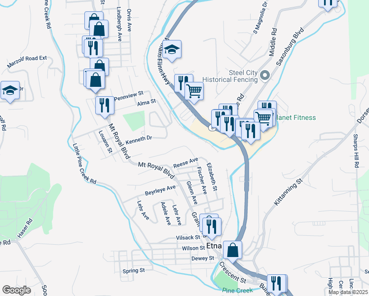 map of restaurants, bars, coffee shops, grocery stores, and more near 49 Fischer Ave in Pittsburgh