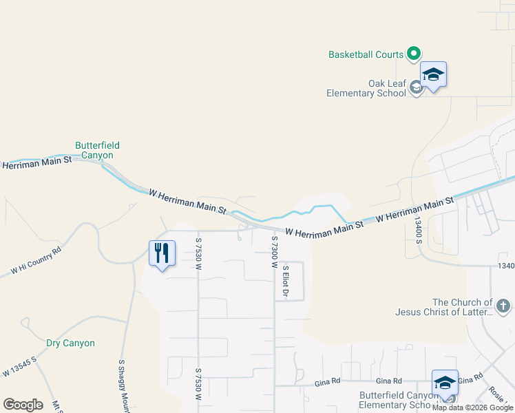map of restaurants, bars, coffee shops, grocery stores, and more near 7360 Herriman Highway in Herriman
