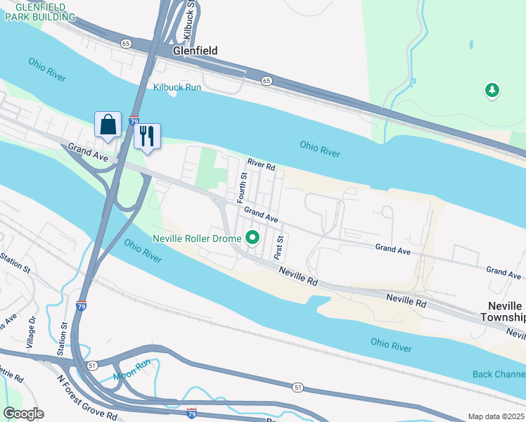 map of restaurants, bars, coffee shops, grocery stores, and more near 4912 Grand Avenue in Pittsburgh