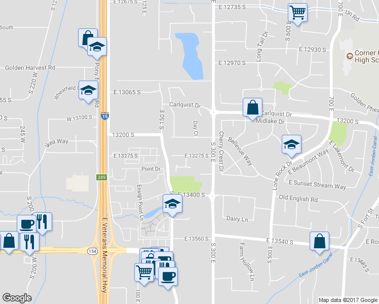 map of restaurants, bars, coffee shops, grocery stores, and more near 265 East 13275 South in Draper