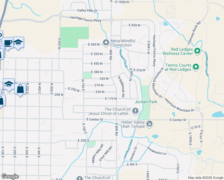 map of restaurants, bars, coffee shops, grocery stores, and more near 1135 220 North in Heber City