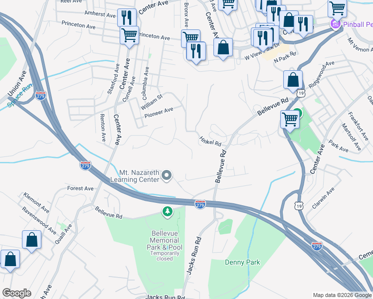 map of restaurants, bars, coffee shops, grocery stores, and more near 120 Rossmor Court in Pittsburgh