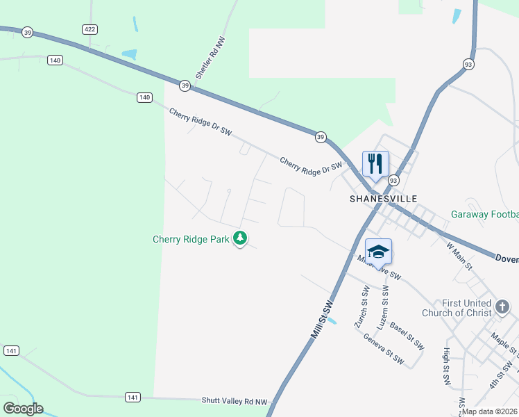 map of restaurants, bars, coffee shops, grocery stores, and more near 315 Rhine Street Southwest in Sugarcreek