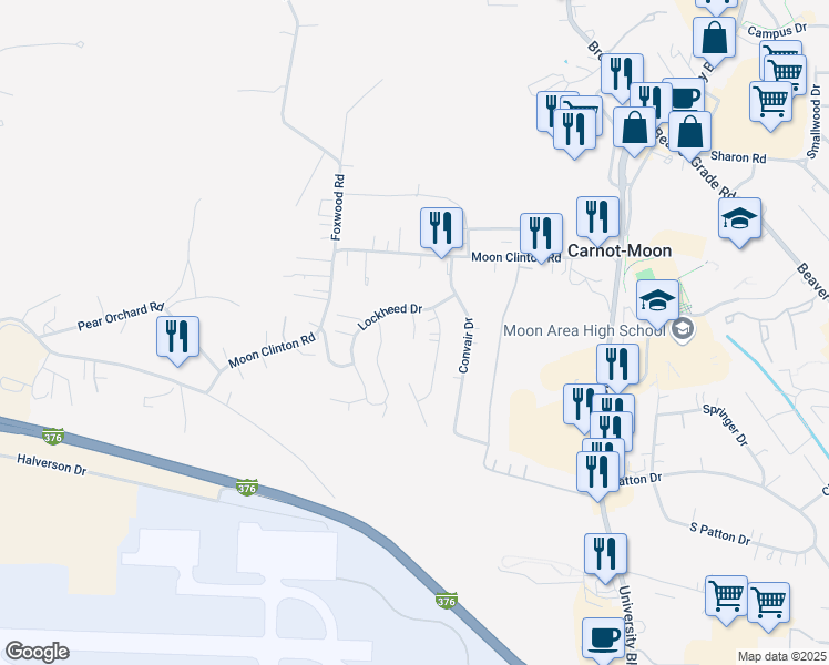 map of restaurants, bars, coffee shops, grocery stores, and more near 516 Isabella Court in Coraopolis