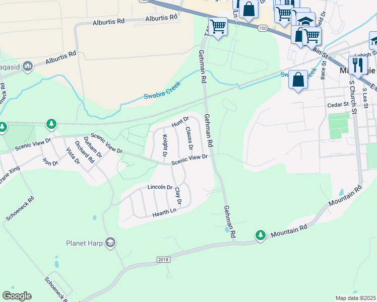 map of restaurants, bars, coffee shops, grocery stores, and more near 3686 Clauss Drive in Macungie