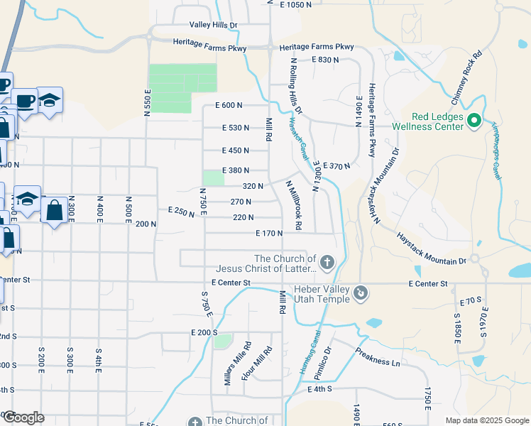 map of restaurants, bars, coffee shops, grocery stores, and more near 1103 220 North in Heber City
