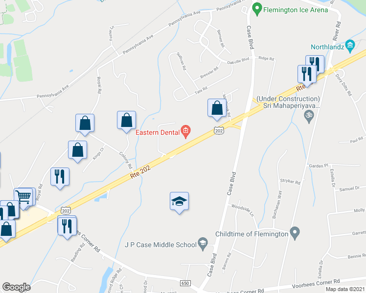 map of restaurants, bars, coffee shops, grocery stores, and more near 431 U.S. 202 in Flemington