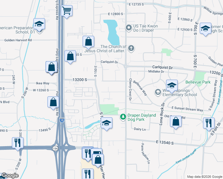 map of restaurants, bars, coffee shops, grocery stores, and more near 265 East 13275 South in Draper