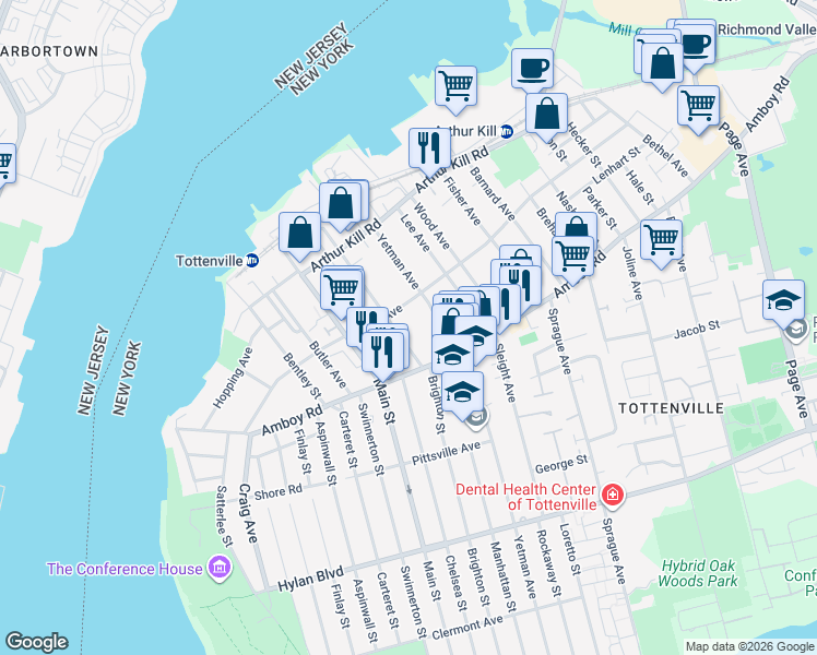 map of restaurants, bars, coffee shops, grocery stores, and more near 209 Johnson Avenue in Staten Island