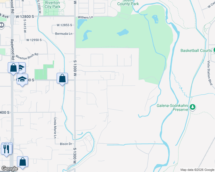 map of restaurants, bars, coffee shops, grocery stores, and more near 13239 South 1100 West in Riverton