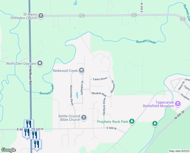 map of restaurants, bars, coffee shops, grocery stores, and more near 2486 Taino Dr in West Lafayette