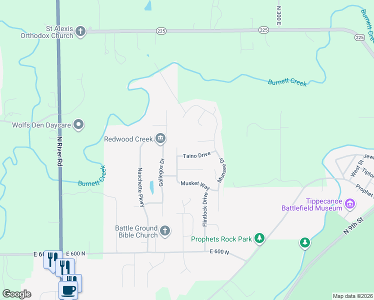 map of restaurants, bars, coffee shops, grocery stores, and more near 2486 Taino Dr in West Lafayette