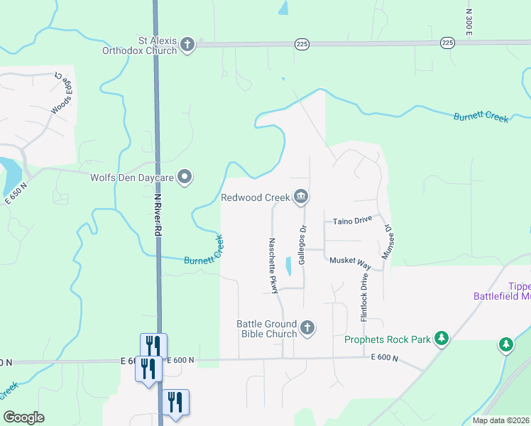 map of restaurants, bars, coffee shops, grocery stores, and more near 6224 Naschette Parkway in West Lafayette