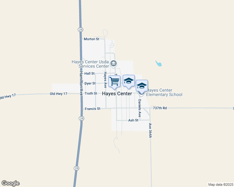 map of restaurants, bars, coffee shops, grocery stores, and more near in Hayes Center