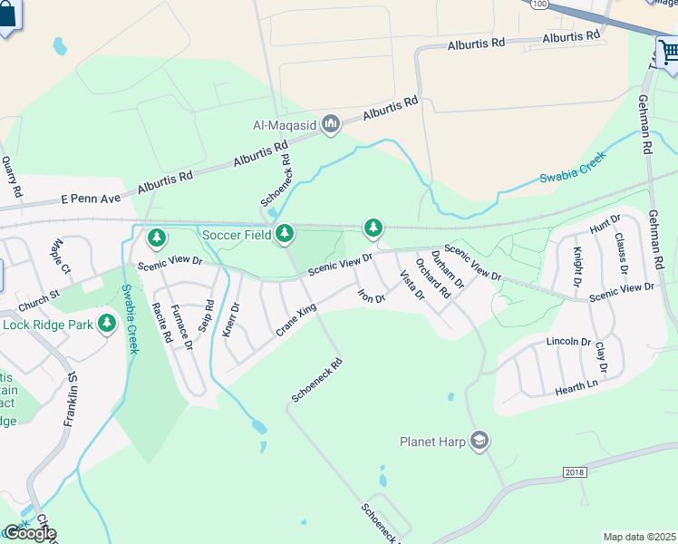 map of restaurants, bars, coffee shops, grocery stores, and more near 7466 Scenic View Drive in Macungie