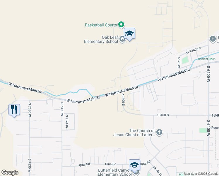 map of restaurants, bars, coffee shops, grocery stores, and more near West Hazel Oak Court in Herriman