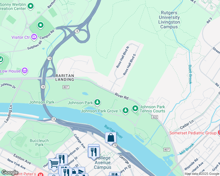 map of restaurants, bars, coffee shops, grocery stores, and more near 1371 County Road 622 in Piscataway
