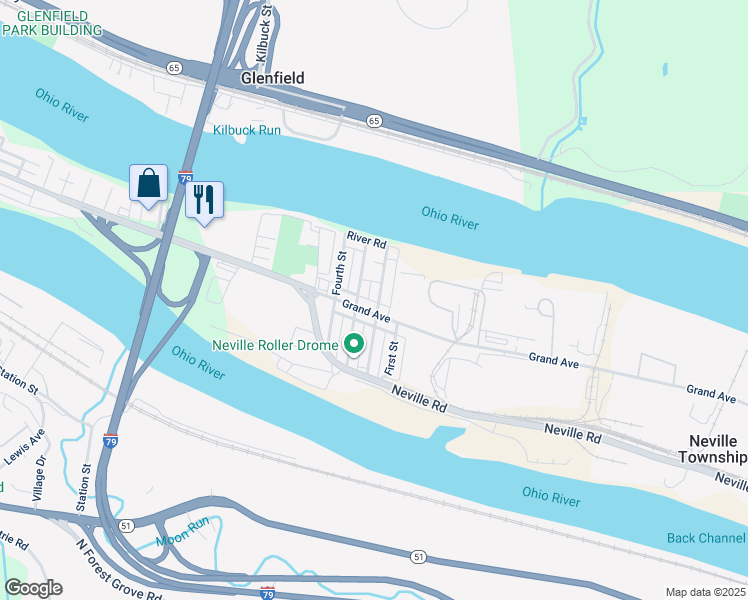 map of restaurants, bars, coffee shops, grocery stores, and more near 4912 Grand Avenue in Pittsburgh