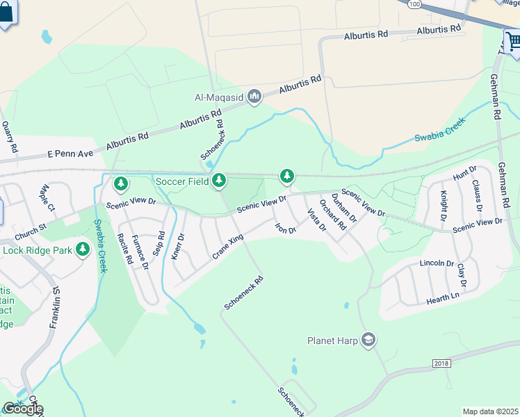 map of restaurants, bars, coffee shops, grocery stores, and more near 7466 Scenic View Drive in Macungie