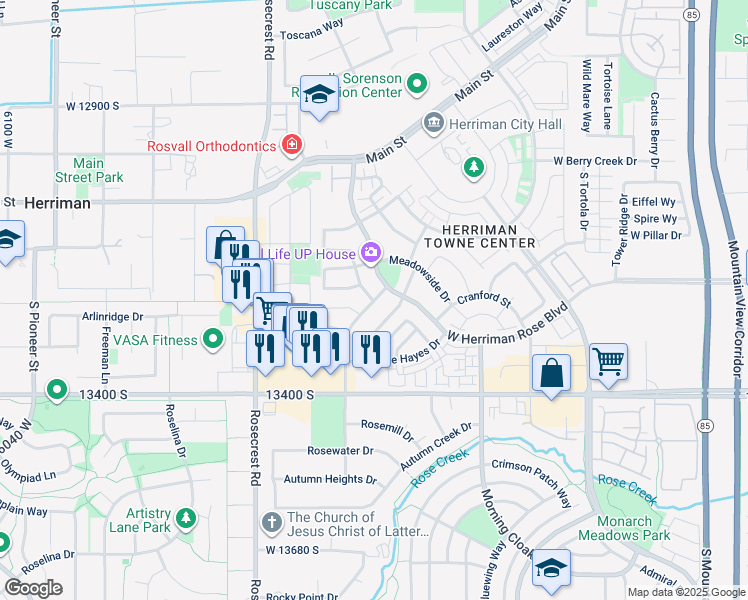 map of restaurants, bars, coffee shops, grocery stores, and more near 5427 West Moorfield Drive in Herriman