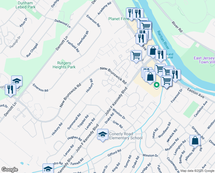 map of restaurants, bars, coffee shops, grocery stores, and more near 69 Stanwick Court in Franklin Township