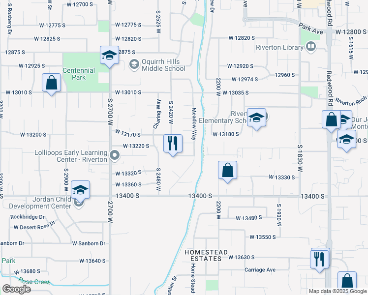 map of restaurants, bars, coffee shops, grocery stores, and more near 2336 West 13235 South in Riverton