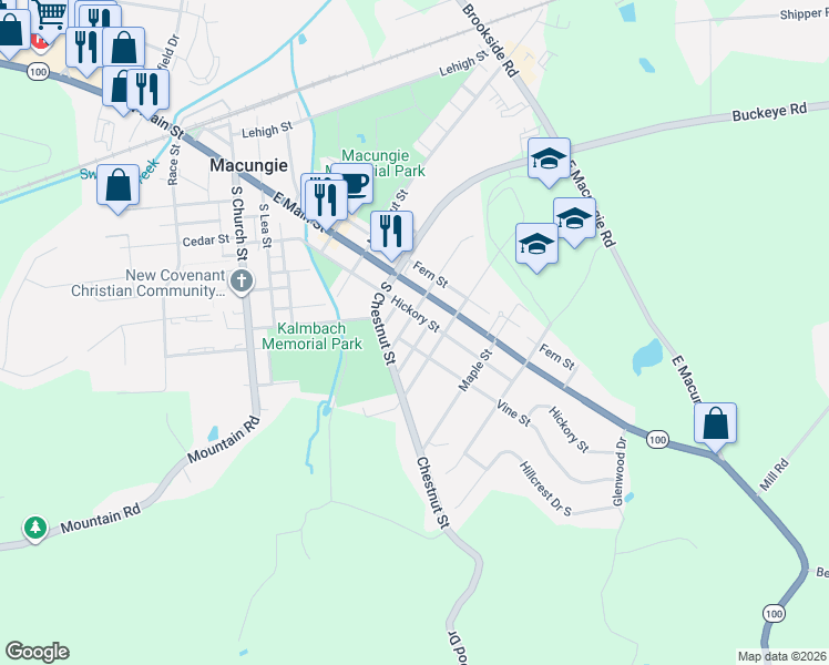 map of restaurants, bars, coffee shops, grocery stores, and more near 510 Vine Street in Macungie
