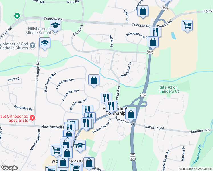 map of restaurants, bars, coffee shops, grocery stores, and more near 16 Deanna Drive in Somerset County