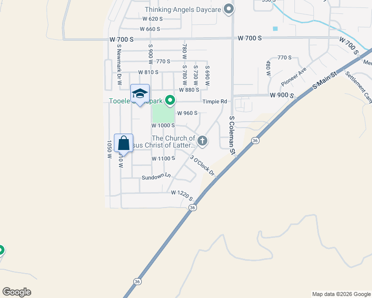 map of restaurants, bars, coffee shops, grocery stores, and more near 776 3 O'Clock Drive in Tooele