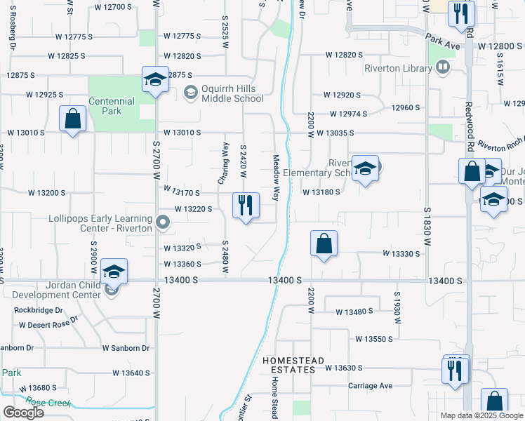 map of restaurants, bars, coffee shops, grocery stores, and more near 2331 West 13190 South in Riverton