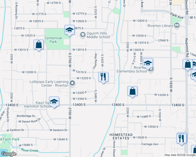 map of restaurants, bars, coffee shops, grocery stores, and more near 13237 South 2480 West in Riverton