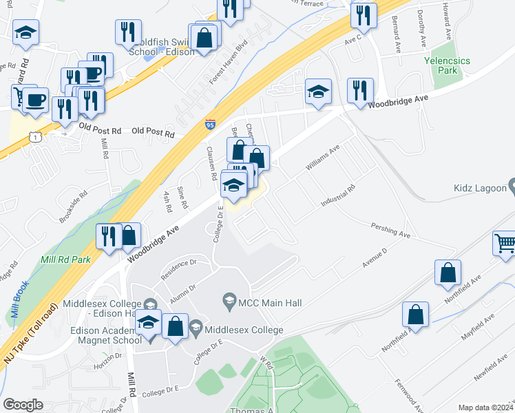 map of restaurants, bars, coffee shops, grocery stores, and more near 2336 Edward Stec Boulevard in Edison