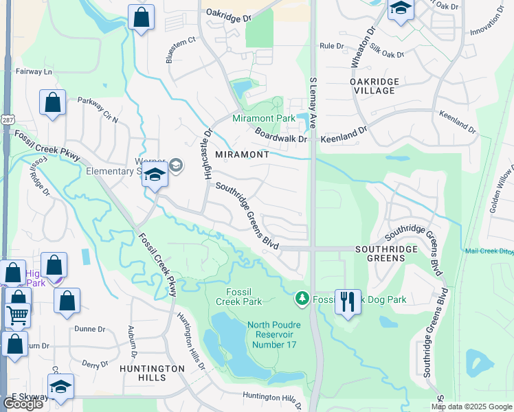 map of restaurants, bars, coffee shops, grocery stores, and more near 838 Roma Valley Drive in Fort Collins