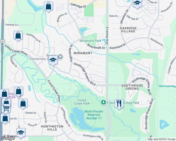 map of restaurants, bars, coffee shops, grocery stores, and more near 838 Roma Valley Drive in Fort Collins