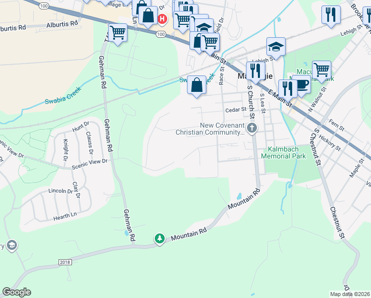 map of restaurants, bars, coffee shops, grocery stores, and more near 246 Willow Street in Macungie