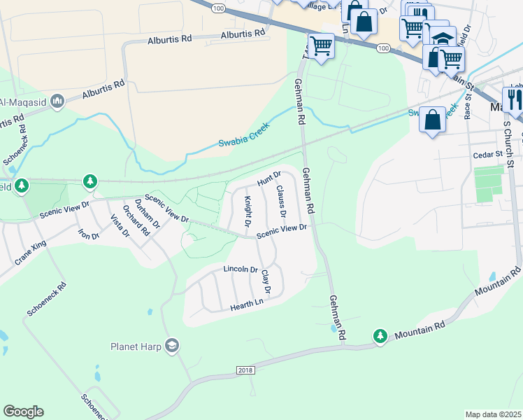 map of restaurants, bars, coffee shops, grocery stores, and more near 6880 Lincoln Drive in Macungie