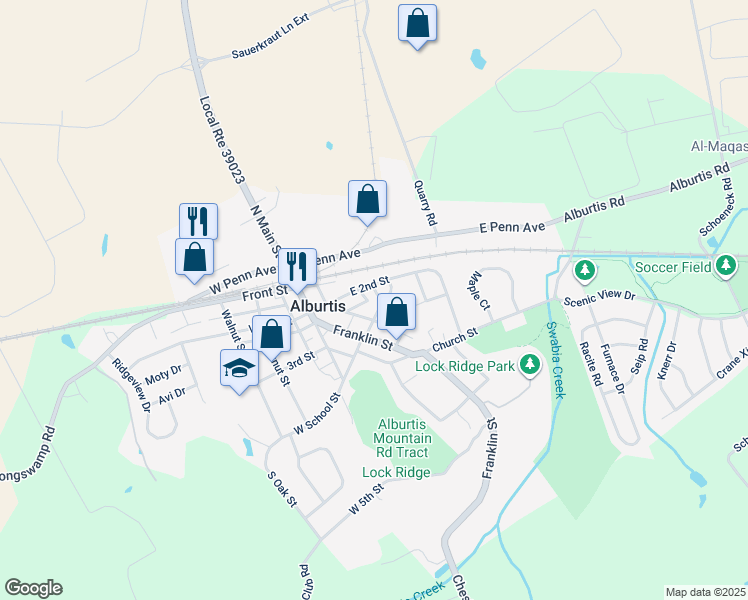 map of restaurants, bars, coffee shops, grocery stores, and more near 98 Cobblestone Court in Alburtis