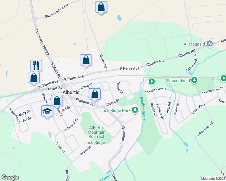 map of restaurants, bars, coffee shops, grocery stores, and more near 319 Lockridge Lane in Alburtis