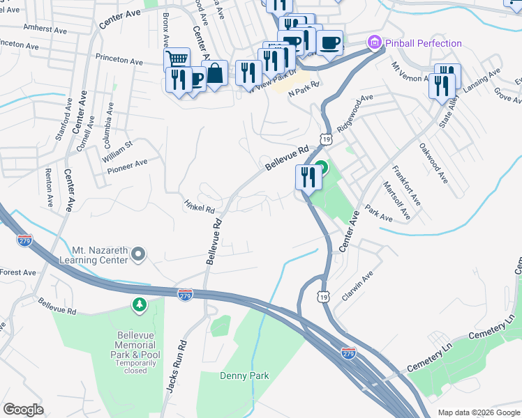 map of restaurants, bars, coffee shops, grocery stores, and more near 117 Rosecrest Drive in Pittsburgh