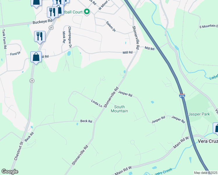 map of restaurants, bars, coffee shops, grocery stores, and more near 4702 Jasper Road in Emmaus