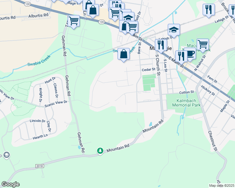 map of restaurants, bars, coffee shops, grocery stores, and more near 246 Willow Street in Macungie