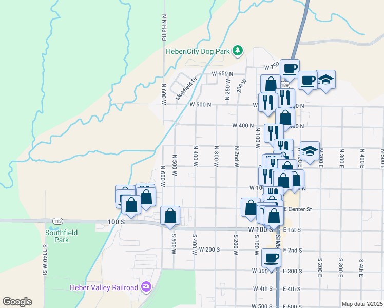 map of restaurants, bars, coffee shops, grocery stores, and more near 261 North 400 West in Heber City