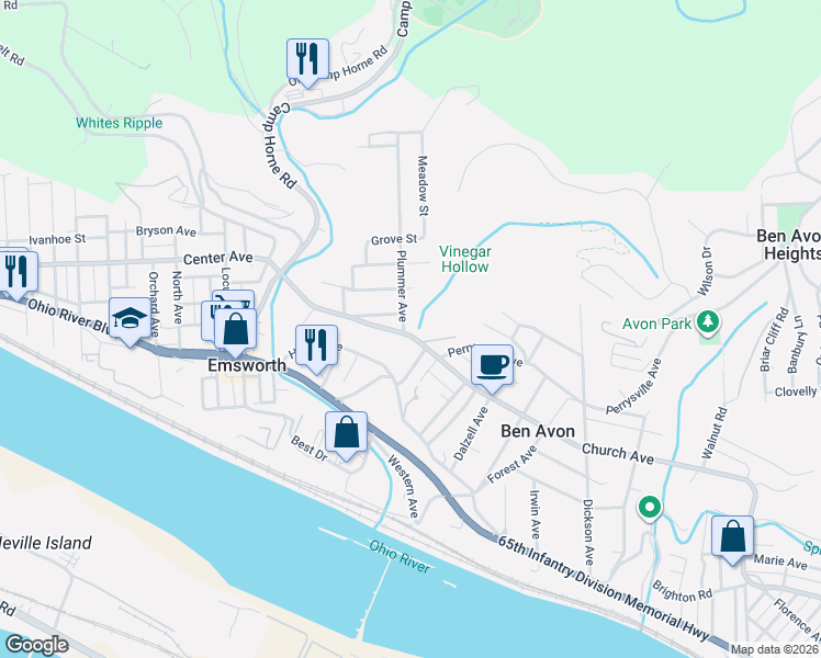 map of restaurants, bars, coffee shops, grocery stores, and more near 15 Center Avenue in Pittsburgh