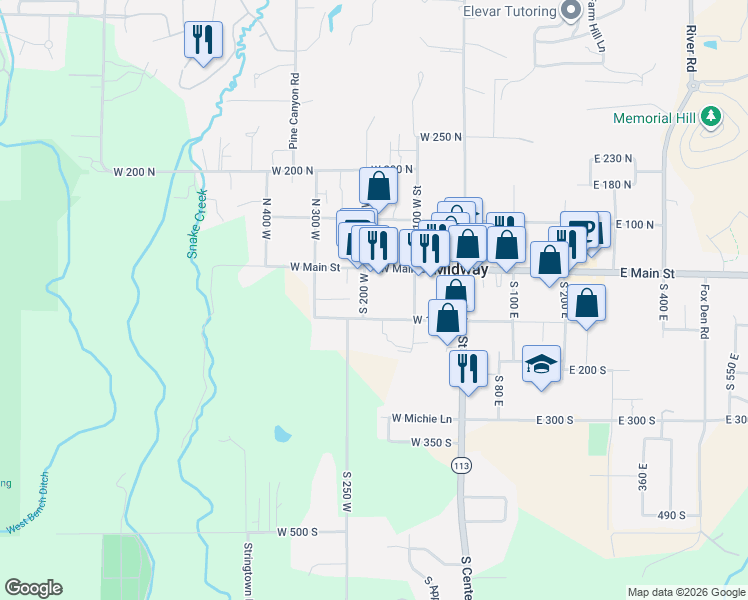 map of restaurants, bars, coffee shops, grocery stores, and more near 71 South 200 West in Heber City