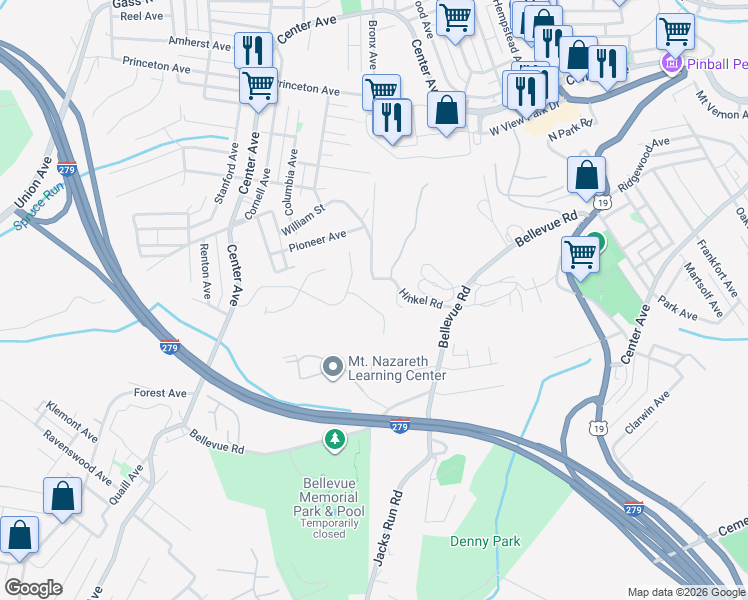 map of restaurants, bars, coffee shops, grocery stores, and more near 120 Rossmor Court in Pittsburgh