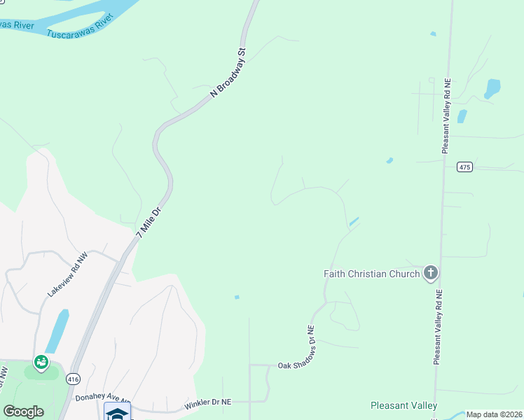 map of restaurants, bars, coffee shops, grocery stores, and more near 1164 Pine Bluff Drive Northeast in New Philadelphia