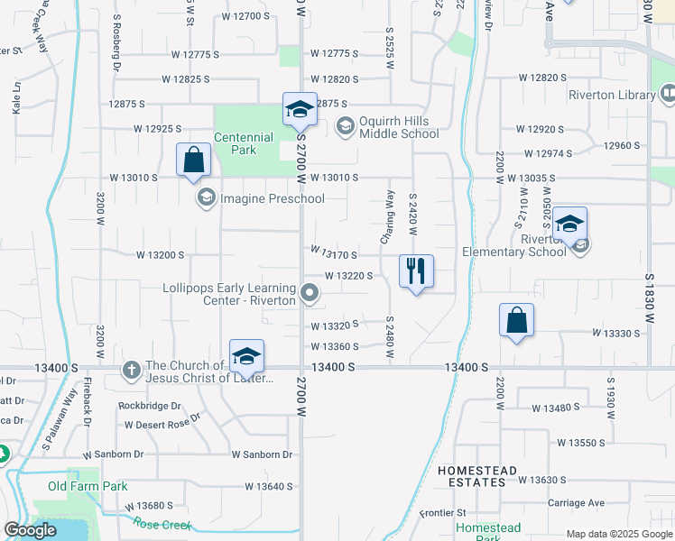 map of restaurants, bars, coffee shops, grocery stores, and more near 13158 South 2560 West in Riverton